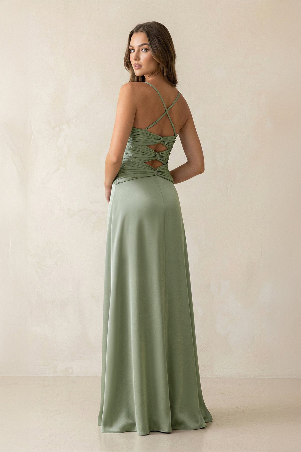 Cami Strap Pleated Sheath Satin Bridesmaid Dress in Dove Gray