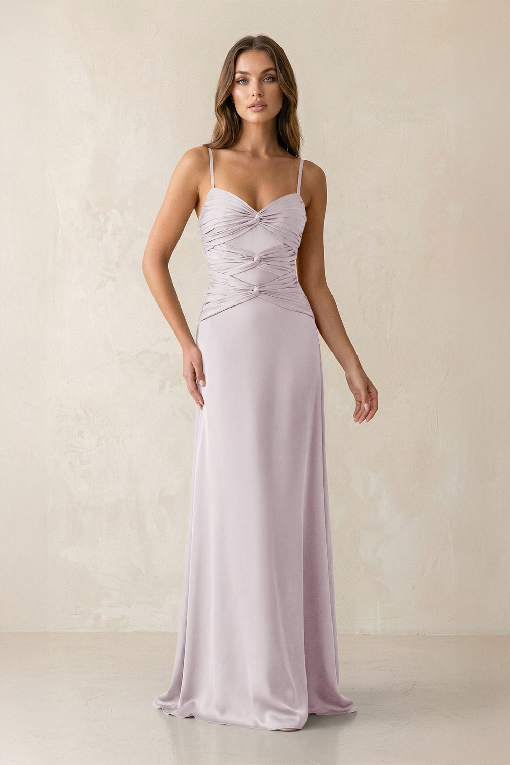 Cami Strap Pleated Sheath Satin Bridesmaid Dress in Dusk