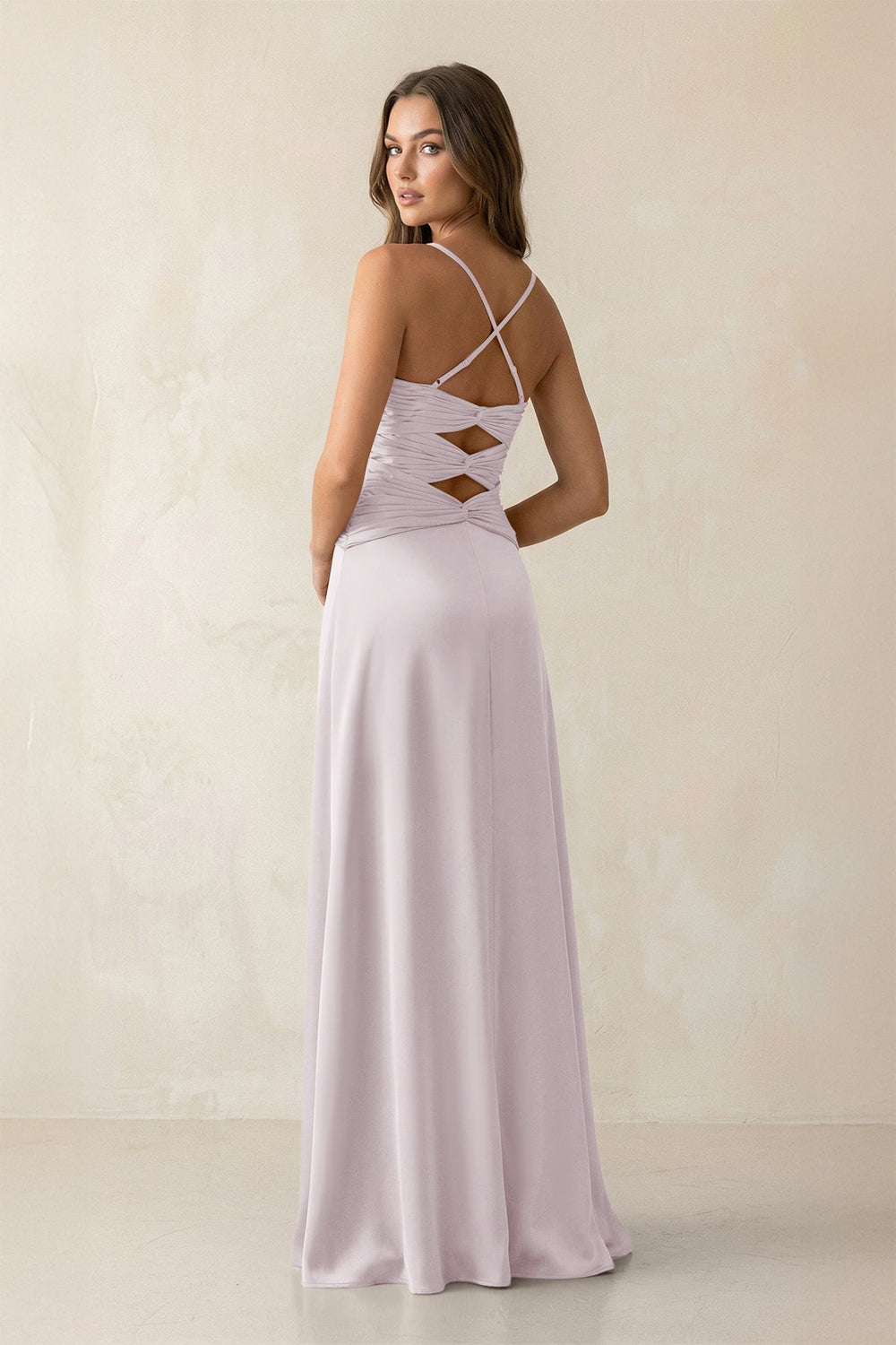 Cami Strap Pleated Sheath Satin Bridesmaid Dress in Dusk