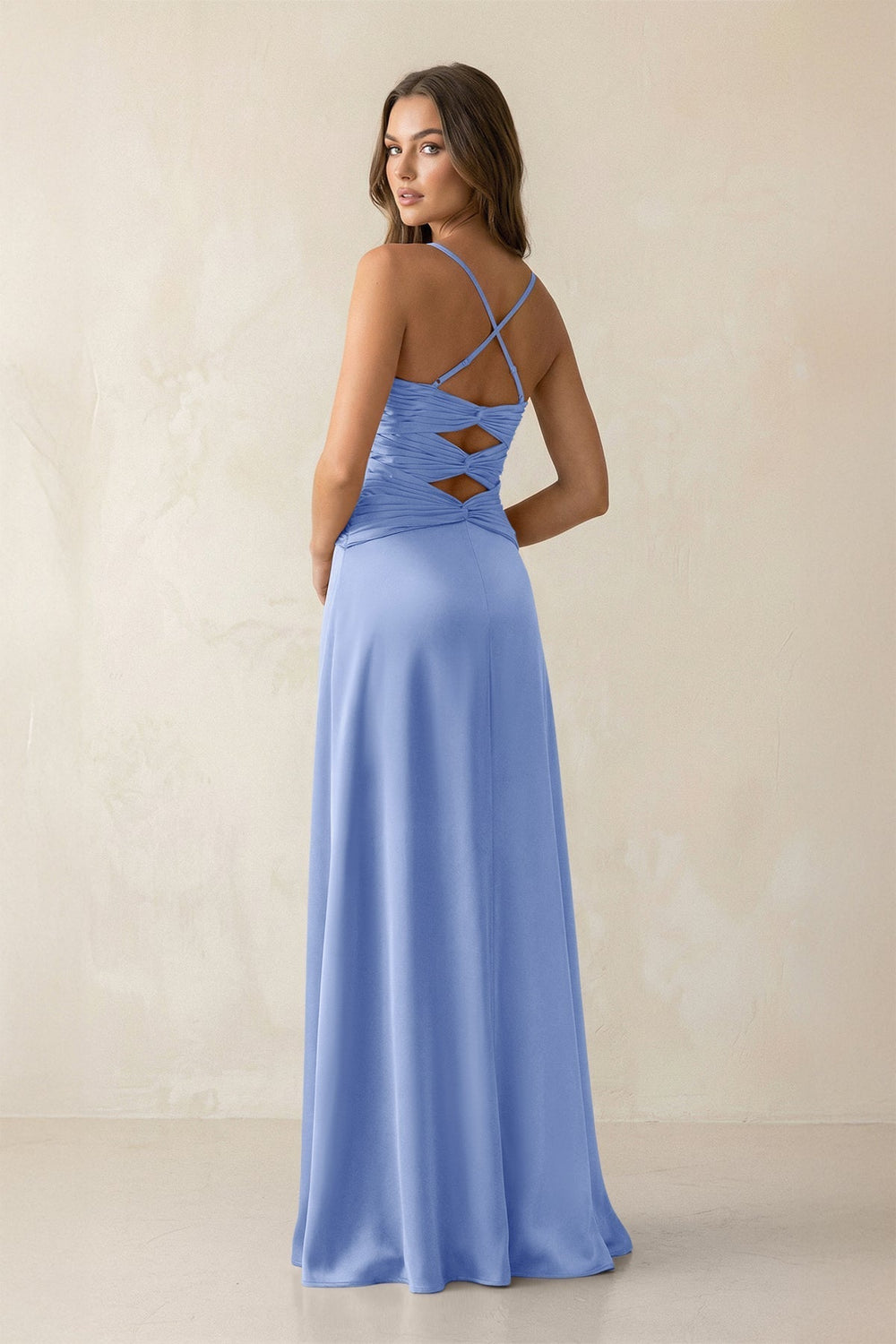 Cami Strap Pleated Sheath Satin Bridesmaid Dress in Ice