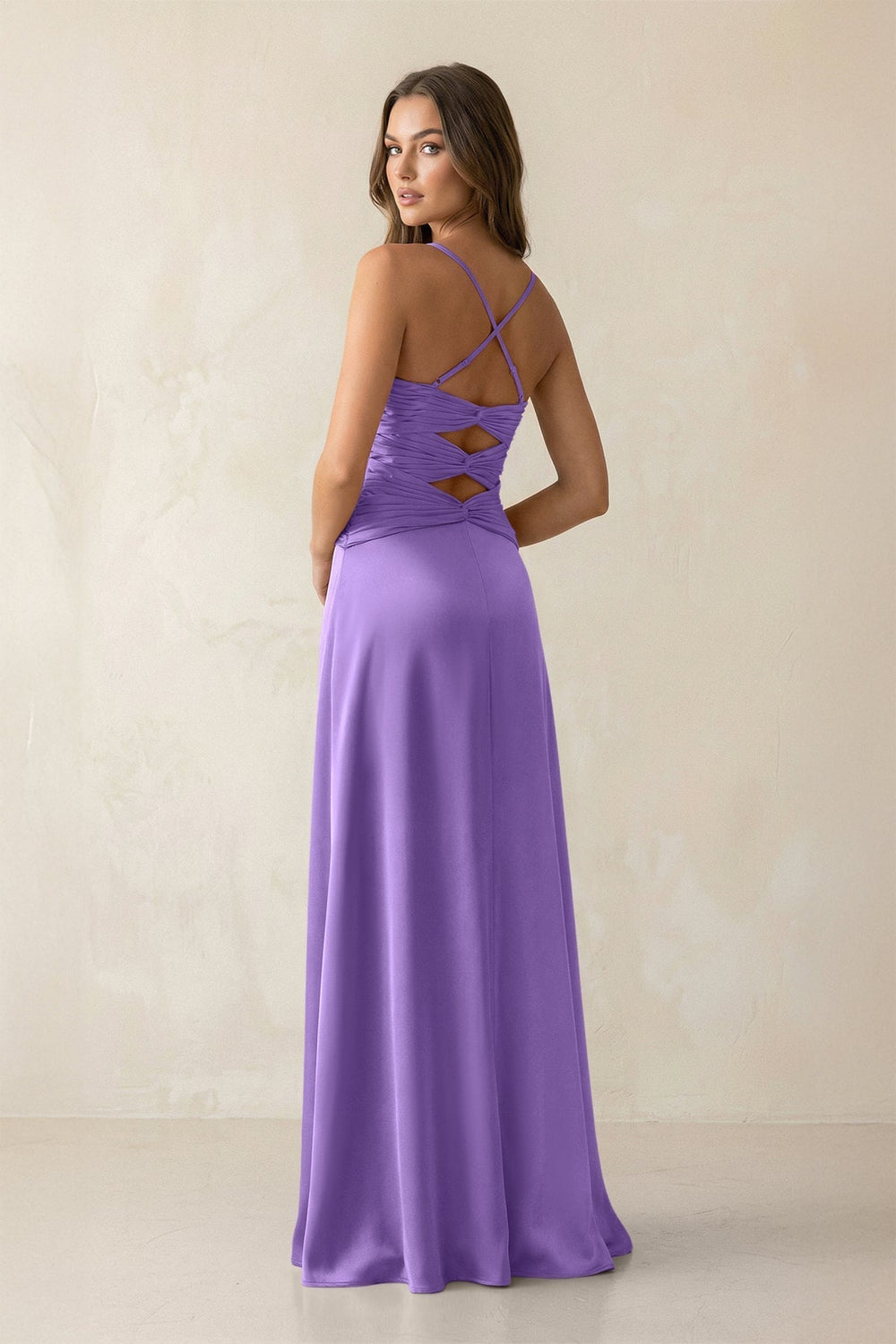 Cami Strap Pleated Sheath Satin Bridesmaid Dress in Lilac