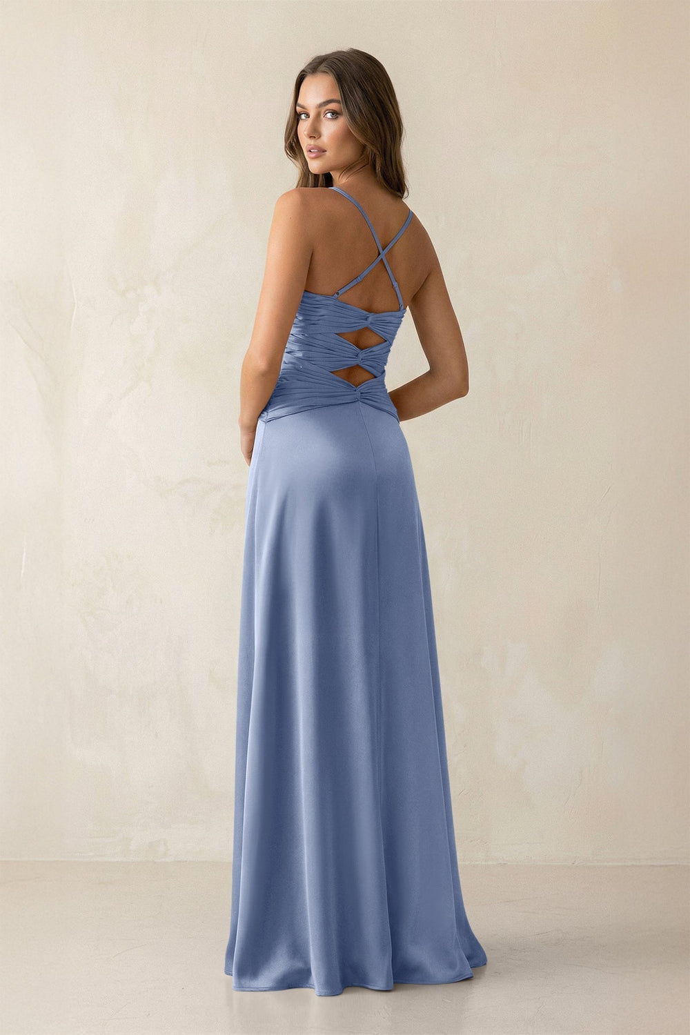 Cami Strap Pleated Sheath Satin Bridesmaid Dress in Mist