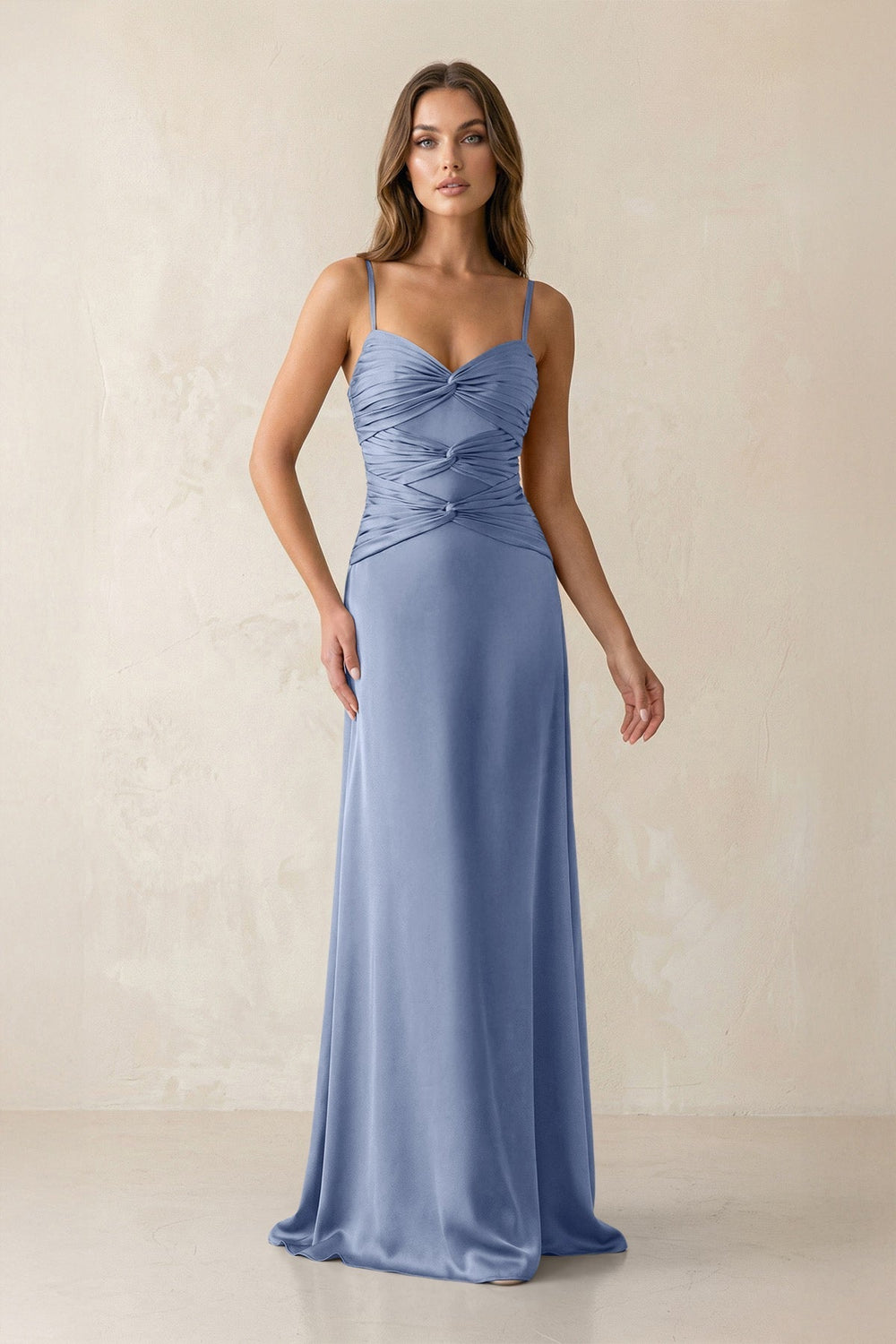 Cami Strap Pleated Sheath Satin Bridesmaid Dress in Mist