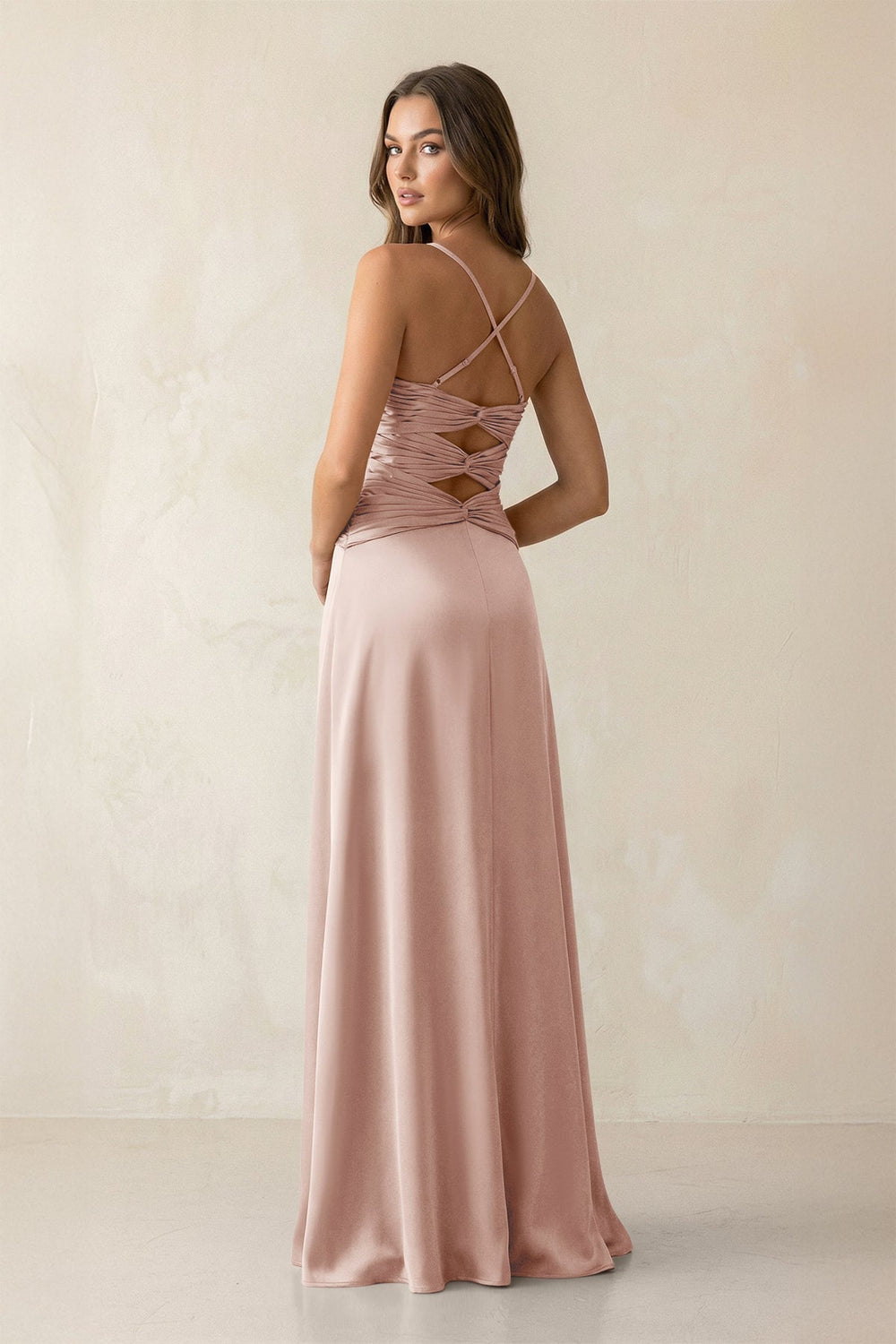 Cami Strap Pleated Sheath Satin Bridesmaid Dress in Pale Blush