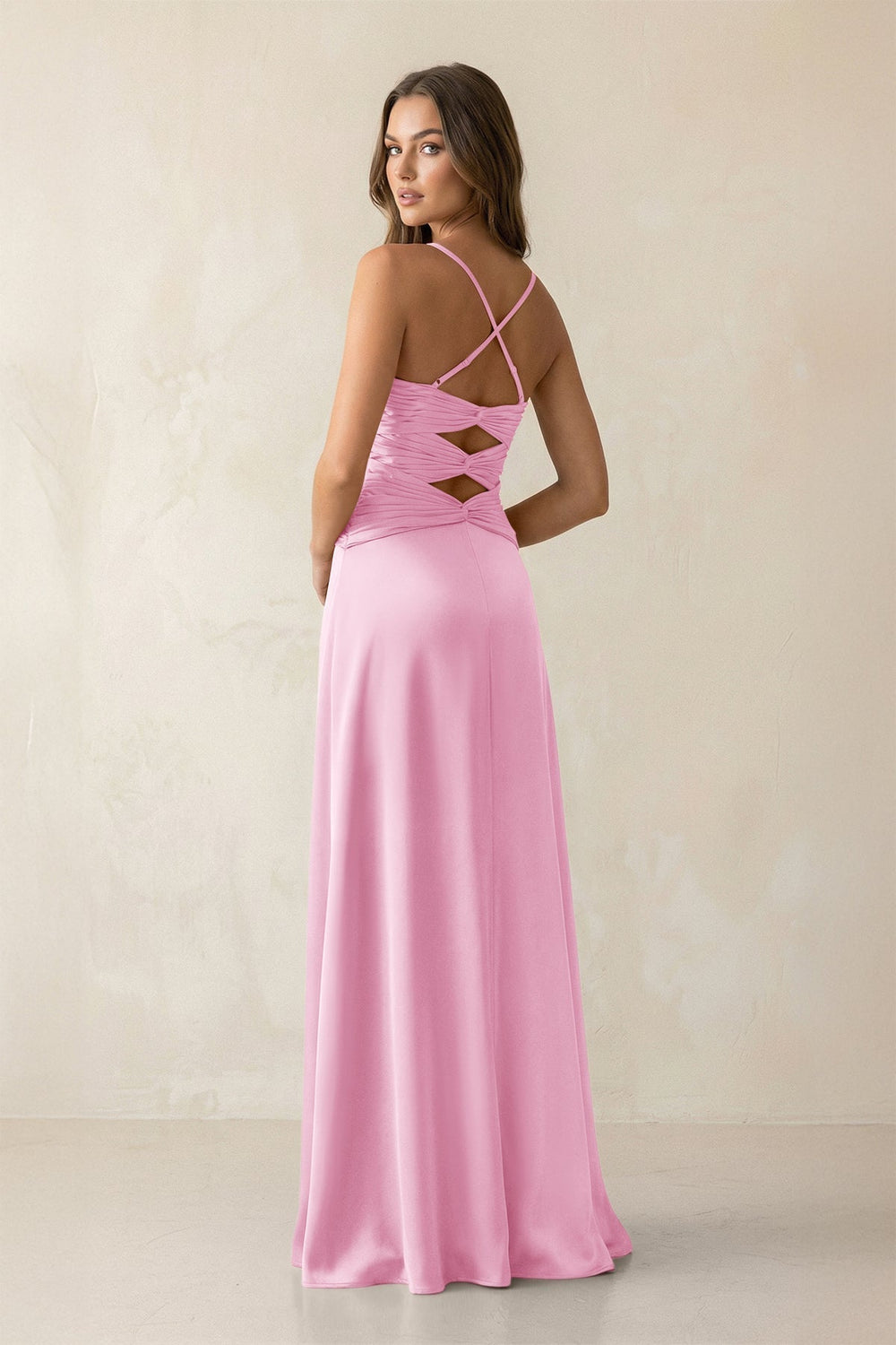 Cami Strap Pleated Sheath Satin Bridesmaid Dress in Pink