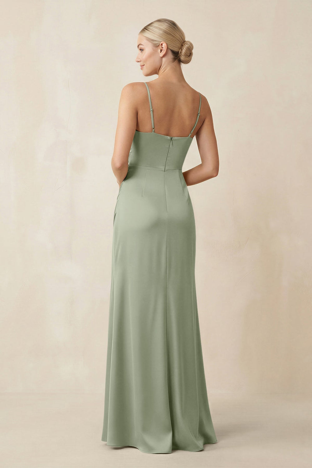 Cami Strap Ruched Satin Sheath Bridesmaid Dress in Dove Gray