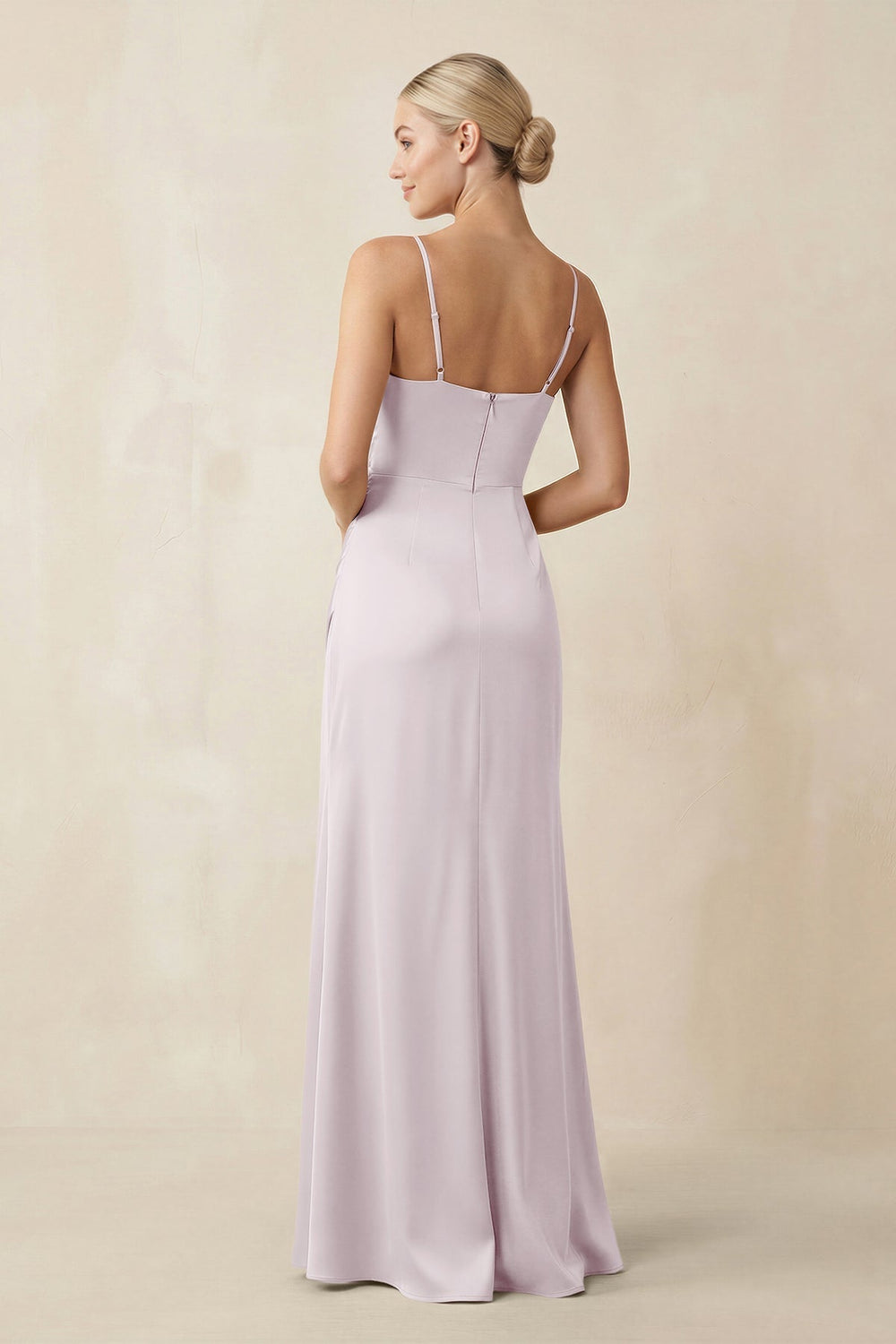 Cami Strap Ruched Satin Sheath Bridesmaid Dress in Dusk