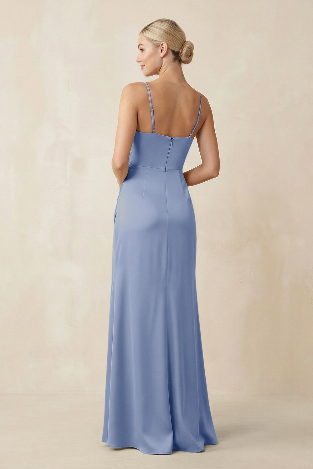 Cami Strap Ruched Satin Sheath Bridesmaid Dress in Mist