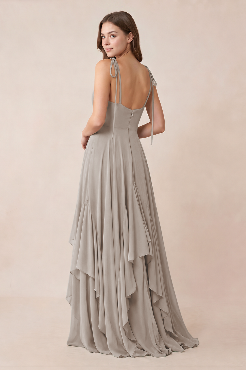 Cami Strap Ruffled A-Line Chiffon Bridesmaid Dress in Frost