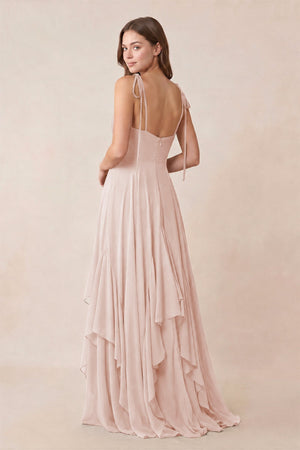 Cami Strap Ruffled A - Line Chiffon Bridesmaid Dress in Pale Blush - KISS BRIDAL Bridesmaid Dresses