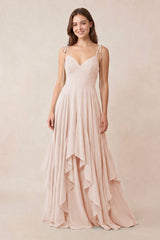 Cami Strap Ruffled A - Line Chiffon Bridesmaid Dress in Pale Blush - KISS BRIDAL Bridesmaid Dresses