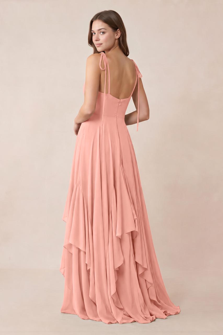 Cami Strap Ruffled A-Line Chiffon Bridesmaid Dress in Rosette