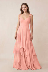 Cami Strap Ruffled A-Line Chiffon Bridesmaid Dress in Rosette | KISSBRIDAL