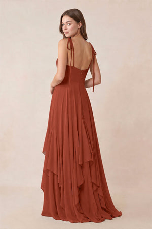 Cami Strap Ruffled A - Line Chiffon Bridesmaid Dress in Spice - KISS BRIDAL Bridesmaid Dresses