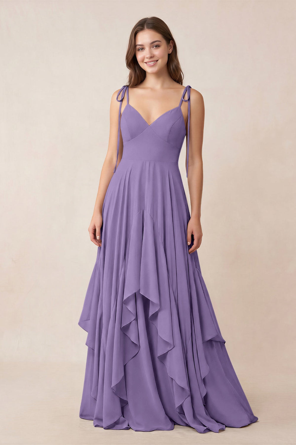Cami Strap Ruffled A-Line Chiffon Bridesmaid Dress in Tahiti