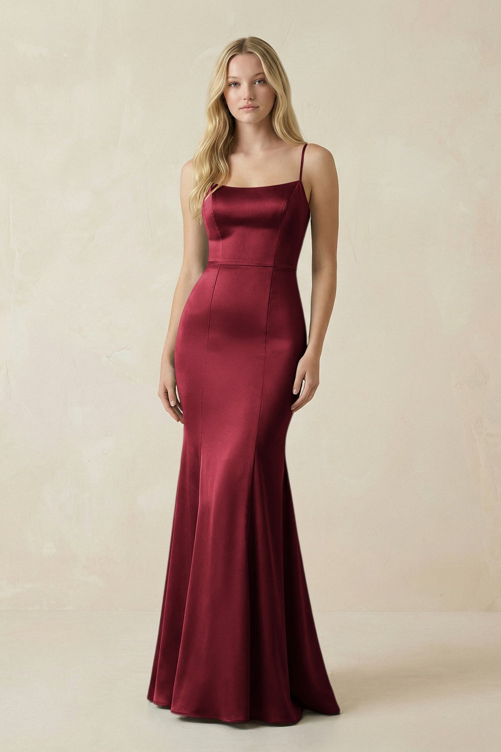 Cami Strap Ruffled Satin Bridesmaid Dress With Bow in Burgundy
