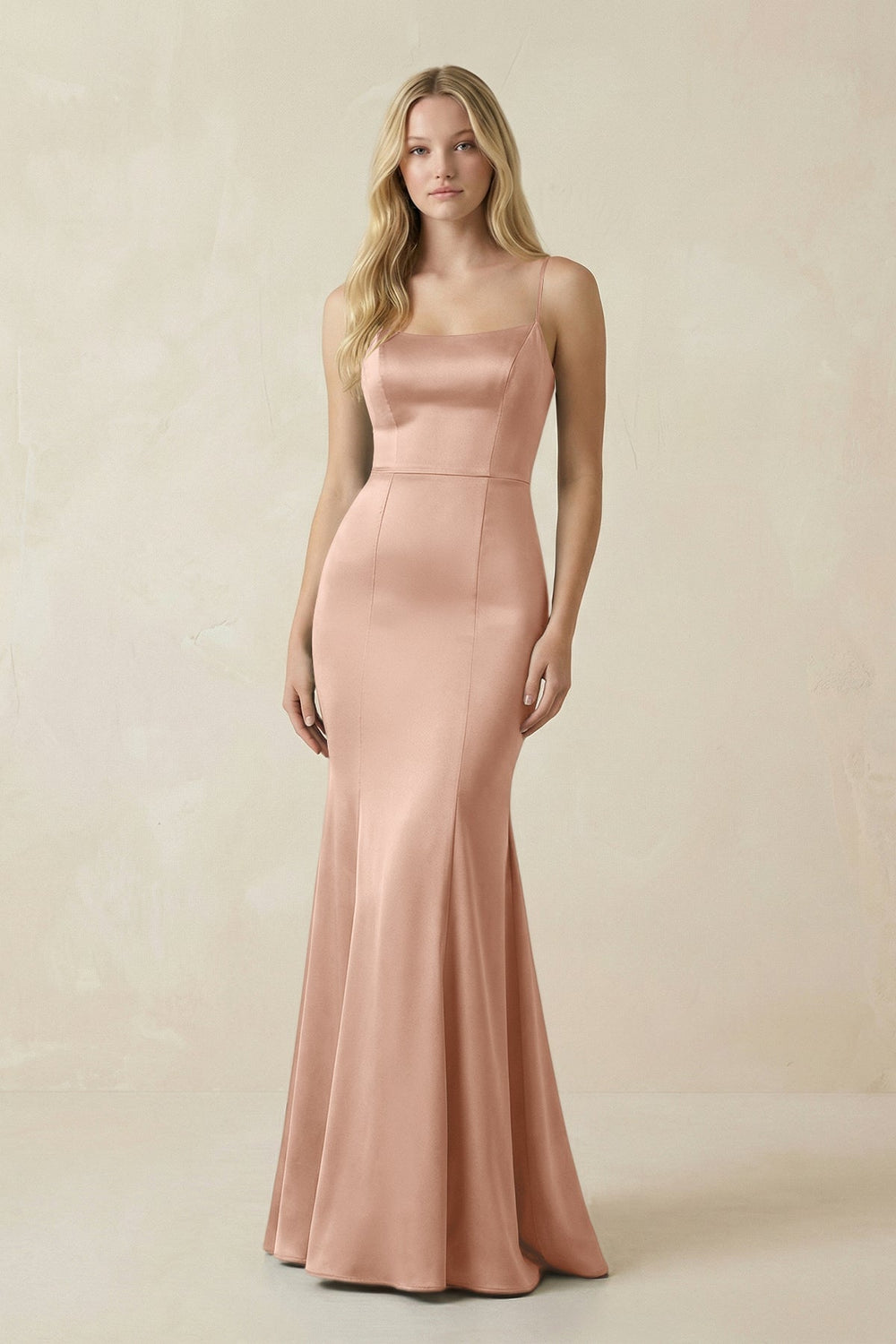 Cami Strap Ruffled Satin Bridesmaid Dress With Bow in Champagne Rose