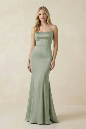Cami Strap Ruffled Satin Bridesmaid Dress With Bow in Dove Gray - KISS BRIDAL Bridesmaid Dresses