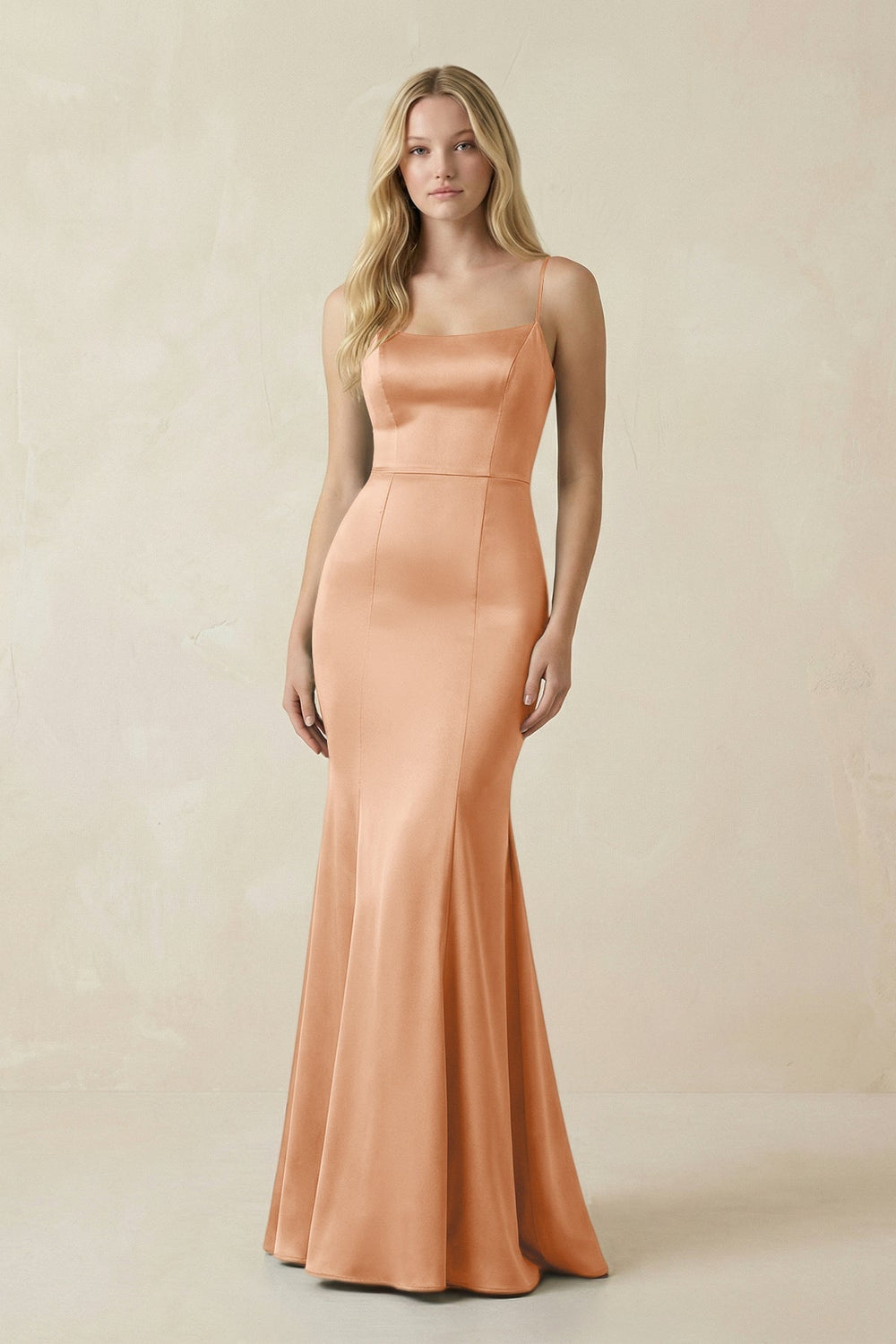 Cami Strap Ruffled Satin Bridesmaid Dress With Bow in Golden Champagne