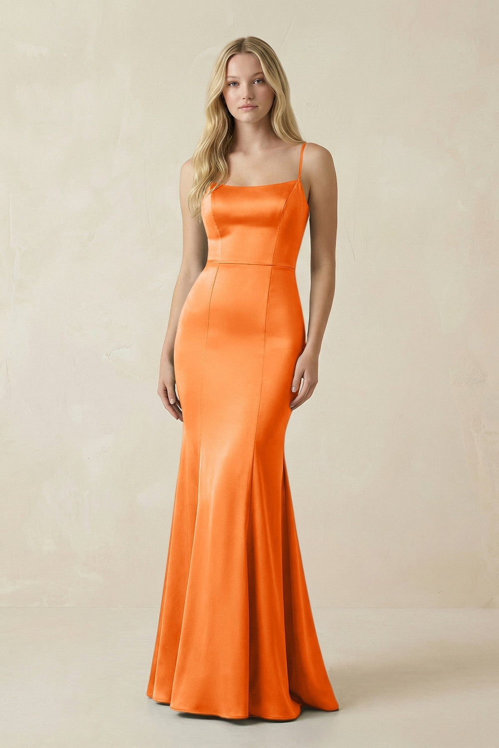 Cami Strap Ruffled Satin Bridesmaid Dress With Bow in Orange