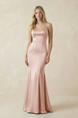 Cami Strap Ruffled Satin Bridesmaid Dress With Bow in Pale Blush - KISS BRIDAL Bridesmaid Dresses