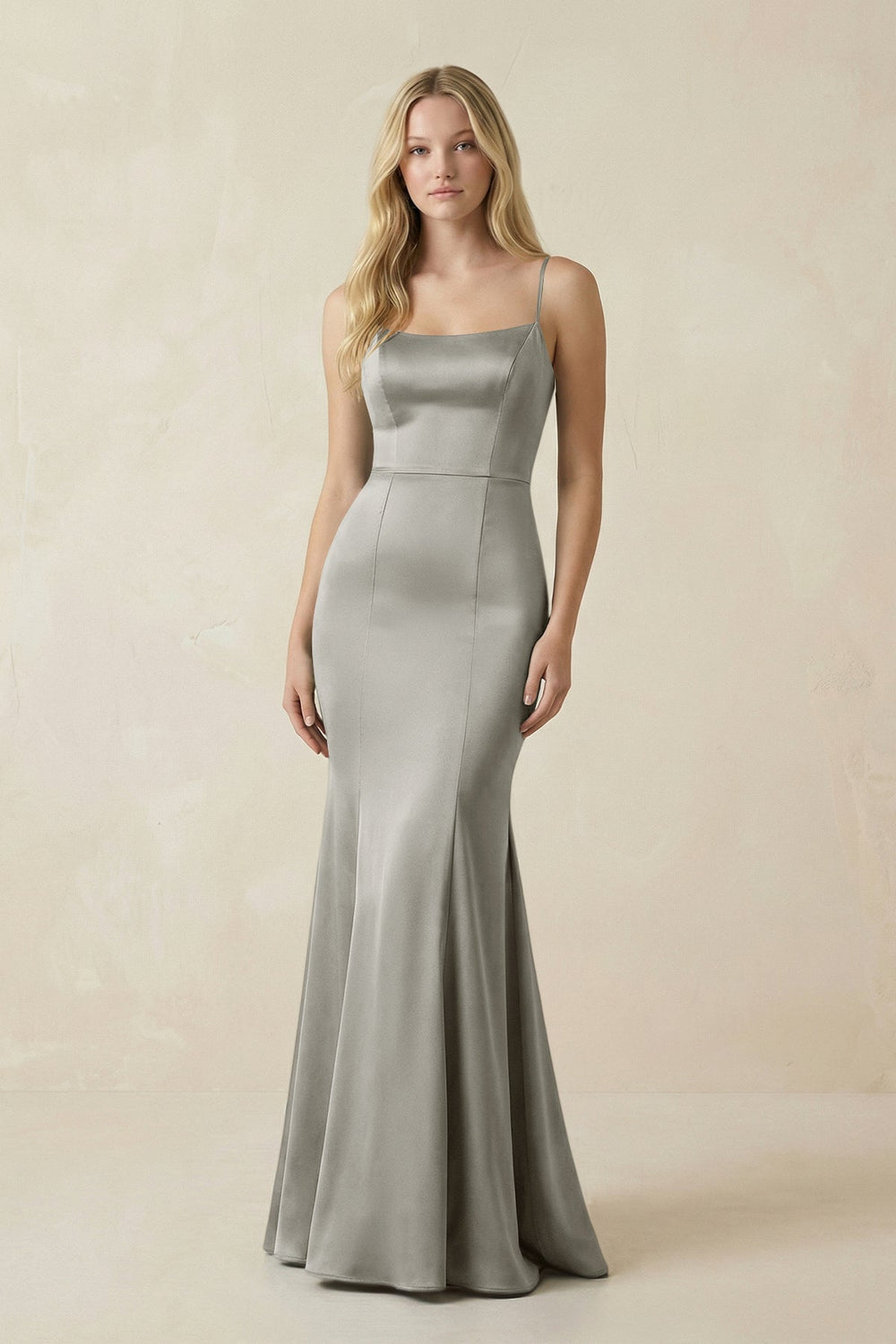 Cami Strap Ruffled Satin Bridesmaid Dress With Bow in Silver