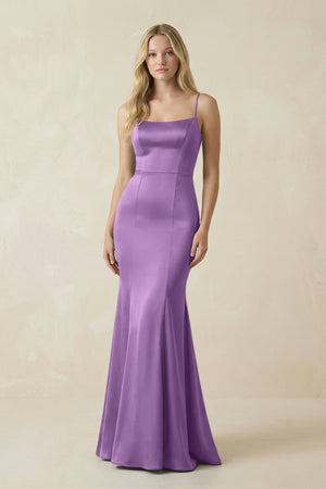 Cami Strap Ruffled Satin Bridesmaid Dress With Bow in Wisteria - KISS BRIDAL Bridesmaid Dresses
