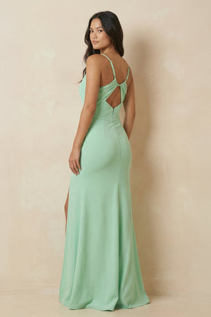 Cami Strap Sheath Chiffon Bridesmaid Dress with Slit - KISS BRIDAL Bridesmaid Dresses