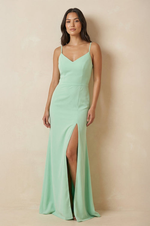 Cami Strap Sheath Chiffon Bridesmaid Dress with Slit - KISS BRIDAL Bridesmaid Dresses