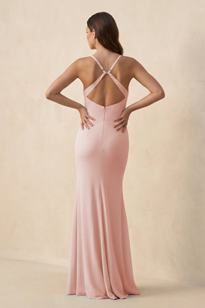 Cami Strap Sheath Chiffon Bridesmaid Dress with Slit in Rose Petal - KISS BRIDAL Bridesmaid Dresses