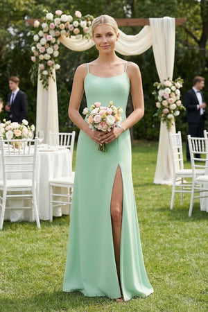 Cami Strap Chiffon Sheath Bridesmaid Gown in Pale Pistachio - KISS BRIDAL BRIDESMAID DRESSES