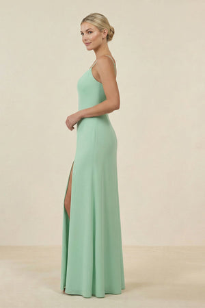 Cami Strap Chiffon Sheath Bridesmaid Gown in Pale Pistachio - KISS BRIDAL BRIDESMAID DRESSES
