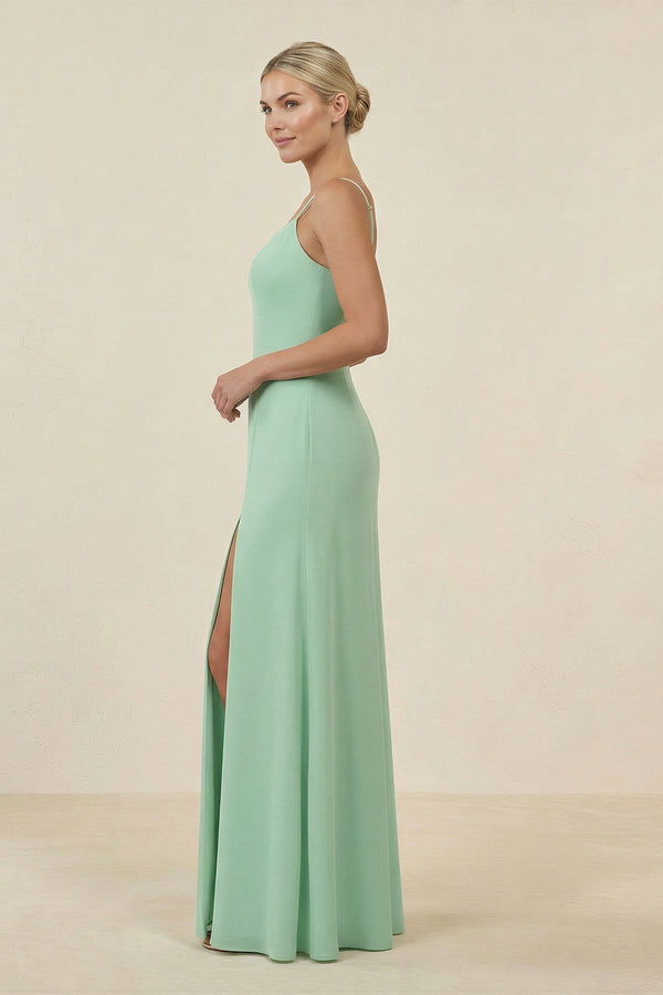 Cami Strap Chiffon Sheath Bridesmaid Gown in Pale Pistachio - KISS BRIDAL BRIDESMAID DRESSES
