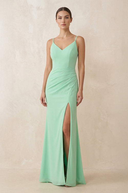 Cami Strap Sheath Chiffon Bridesmaid Gown - KISS BRIDAL Bridesmaid Dresses