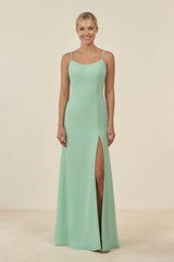 Cami Strap Chiffon Sheath Bridesmaid Gown in Pale Pistachio - KISS BRIDAL BRIDESMAID DRESSES
