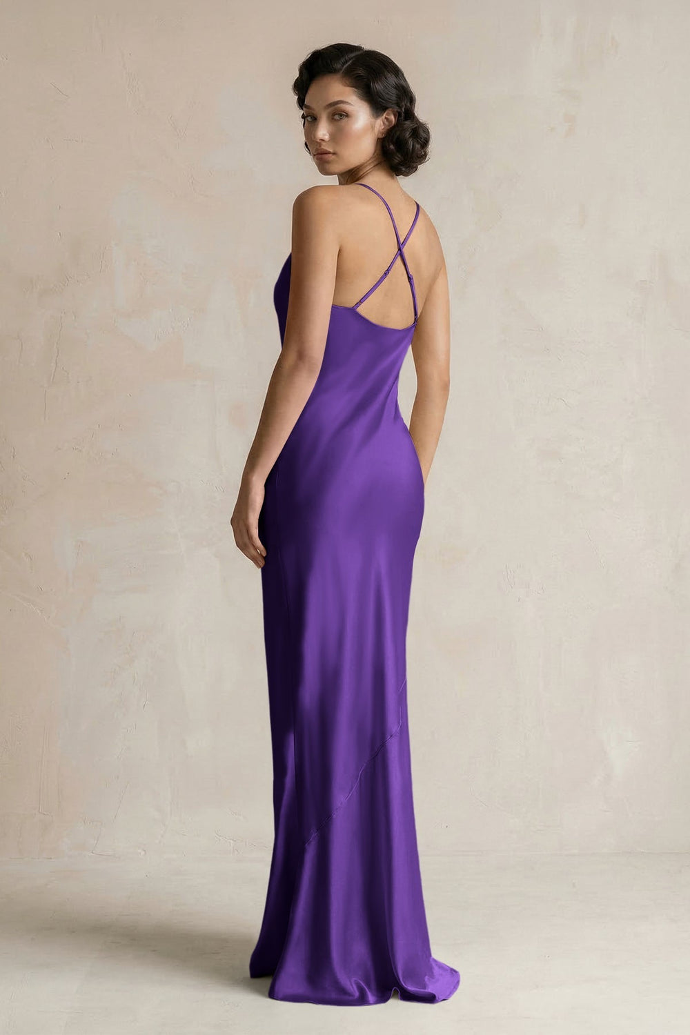 Cami Strap Sheath Satin Bridesmaid Dress in Amethyst