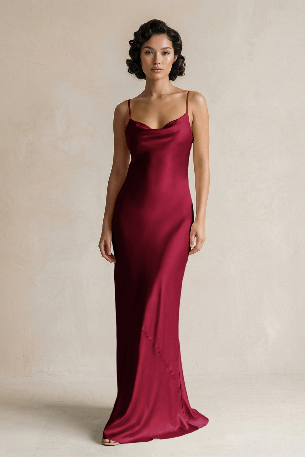 Cami Strap Sheath Satin Bridesmaid Dress in Berry