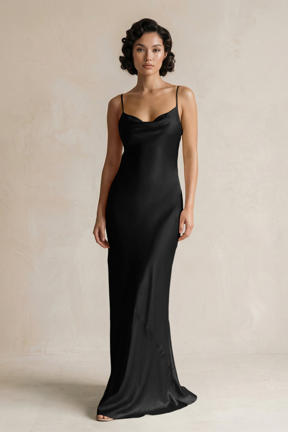 Cami Strap Sheath Satin Bridesmaid Dress in Black