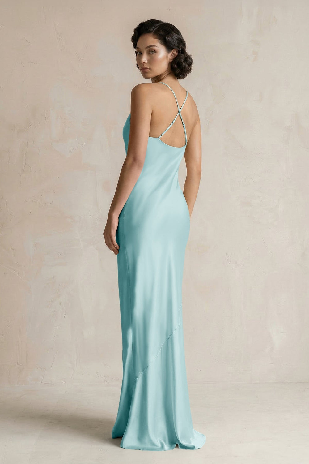 Cami Strap Sheath Satin Bridesmaid Dress in Bleached Aqua