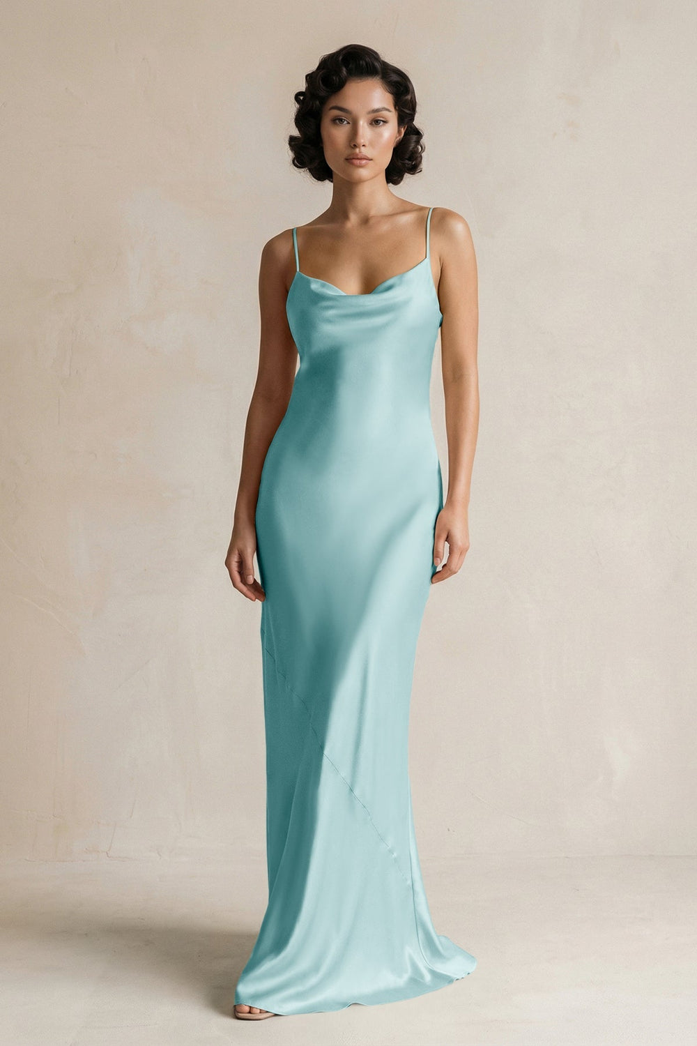 Cami Strap Sheath Satin Bridesmaid Dress in Bleached Aqua