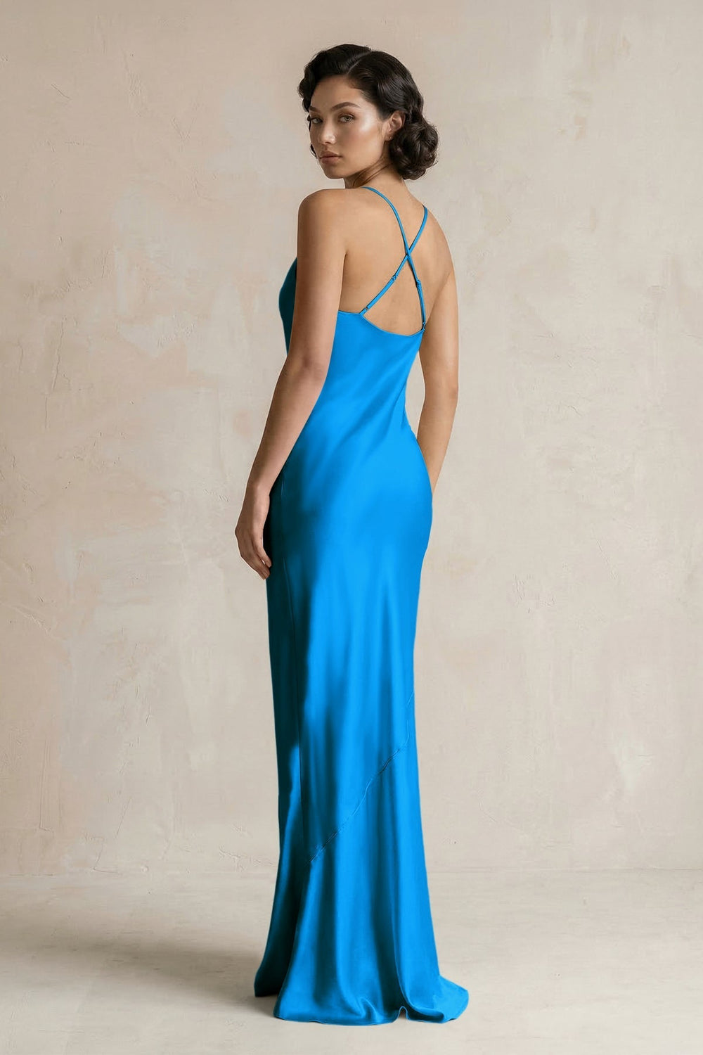 Cami Strap Sheath Satin Bridesmaid Dress in Blue Jay