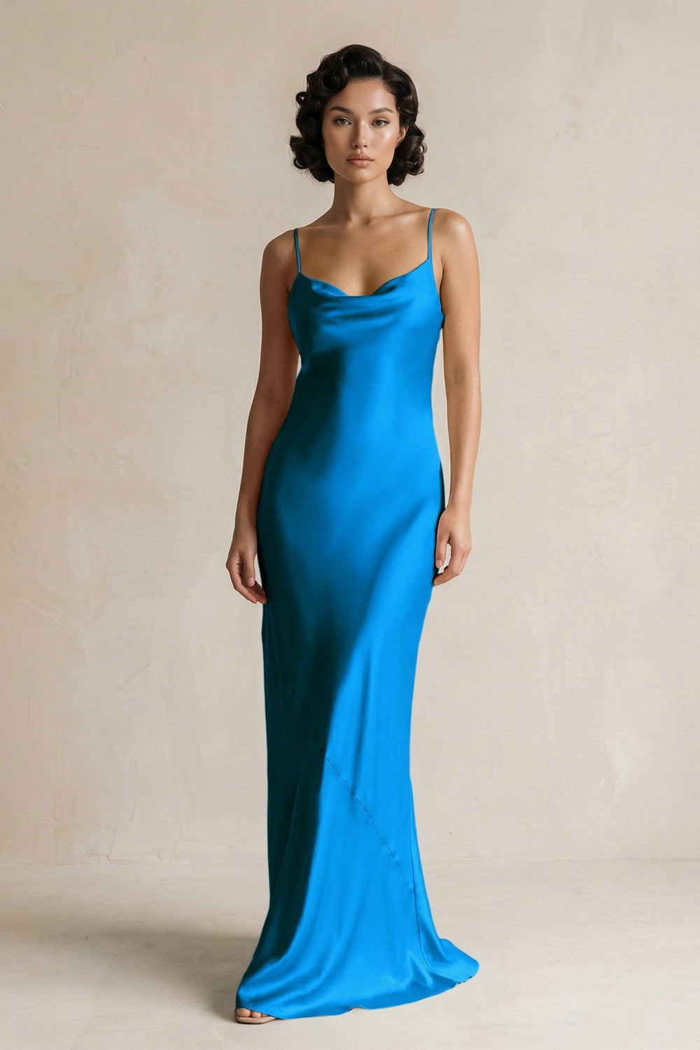 Cami Strap Sheath Satin Bridesmaid Dress in Blue Jay
