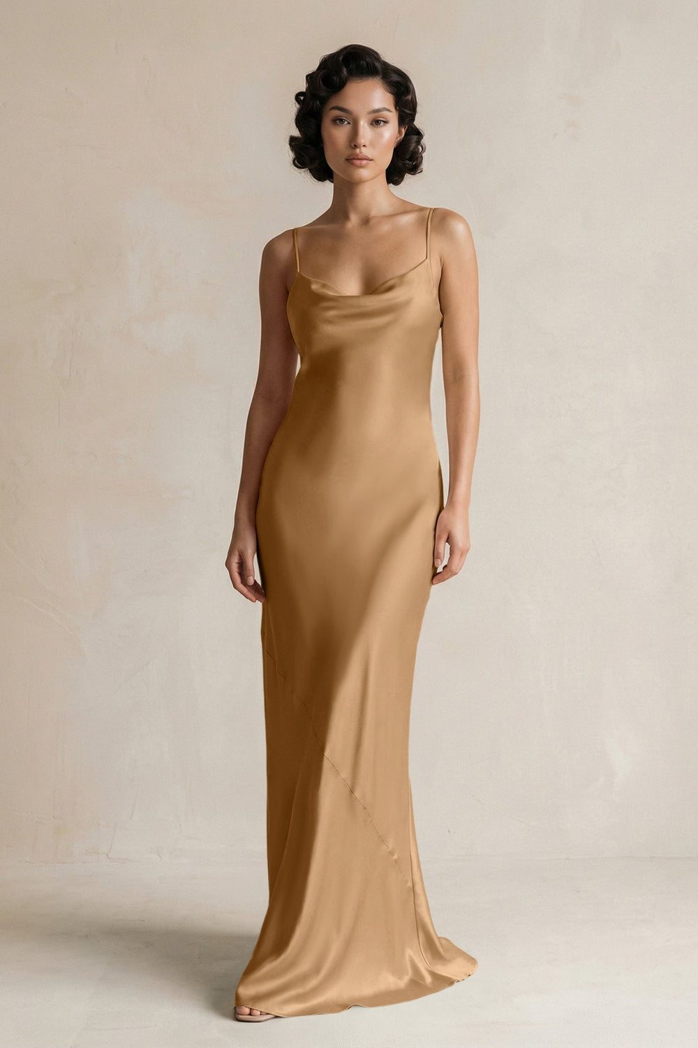 Cami Strap Sheath Satin Bridesmaid Dress in Bronzer