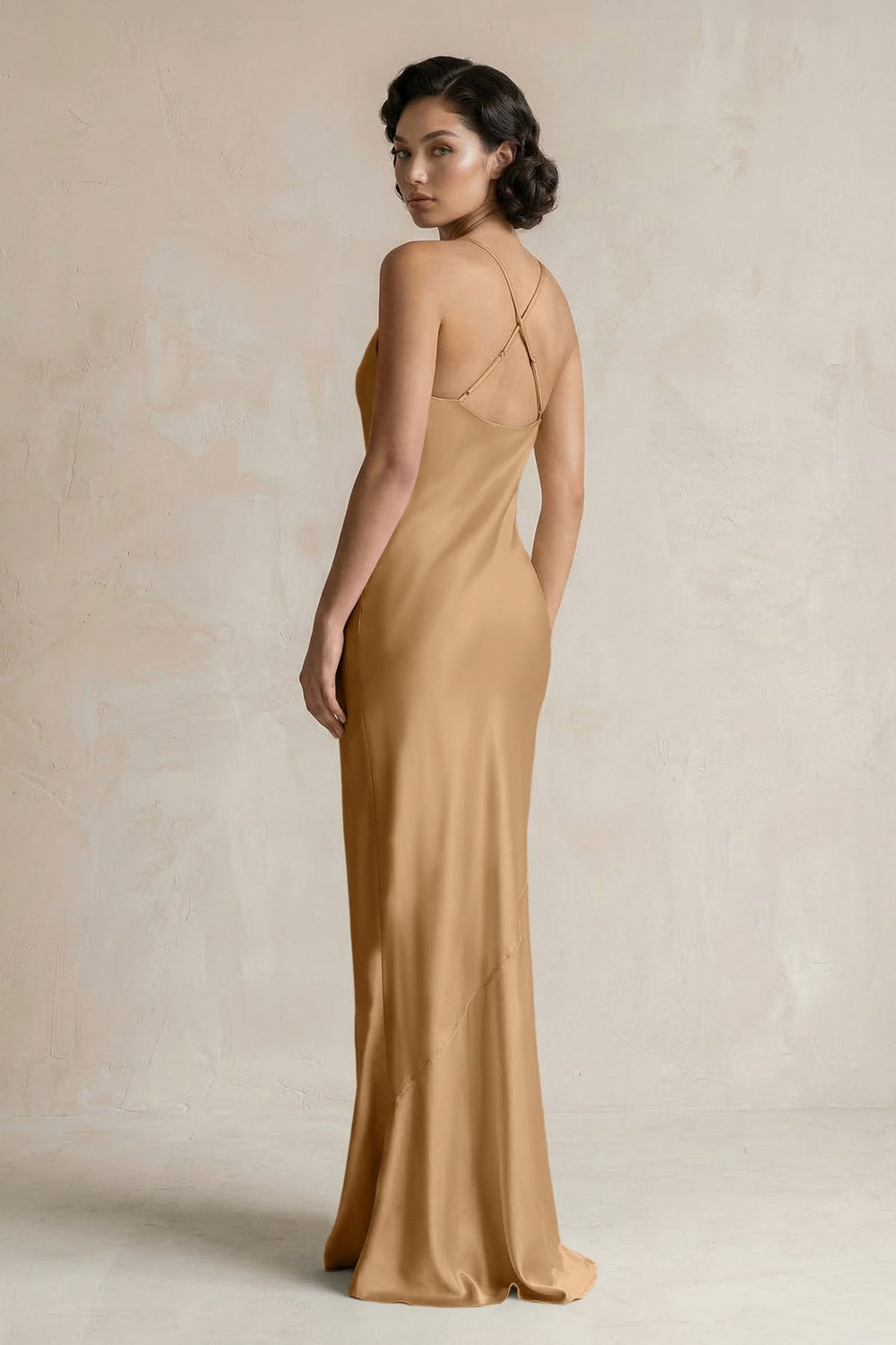 Cami Strap Sheath Satin Bridesmaid Dress in Bronzer