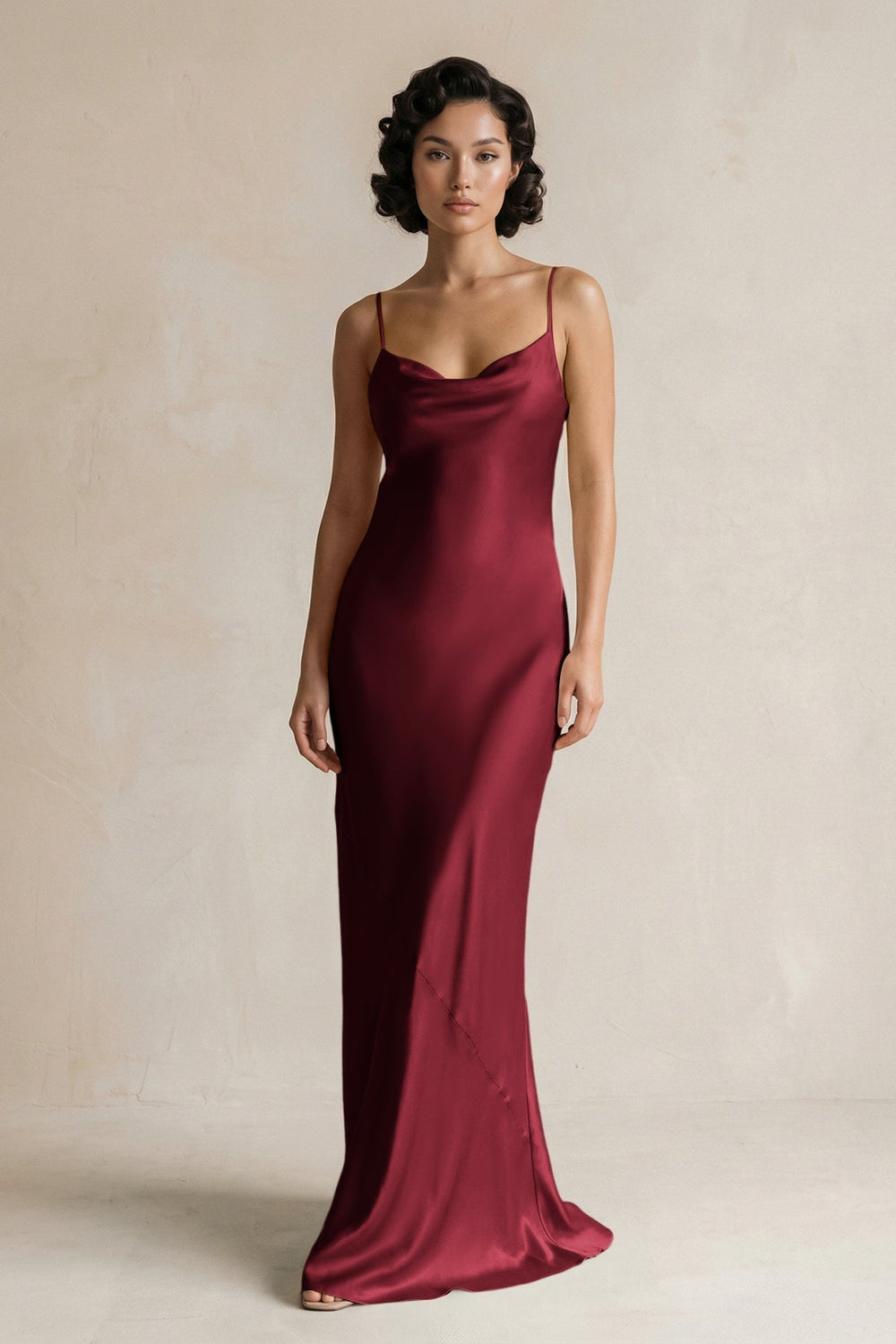 Cami Strap Sheath Satin Bridesmaid Dress in Burgundy