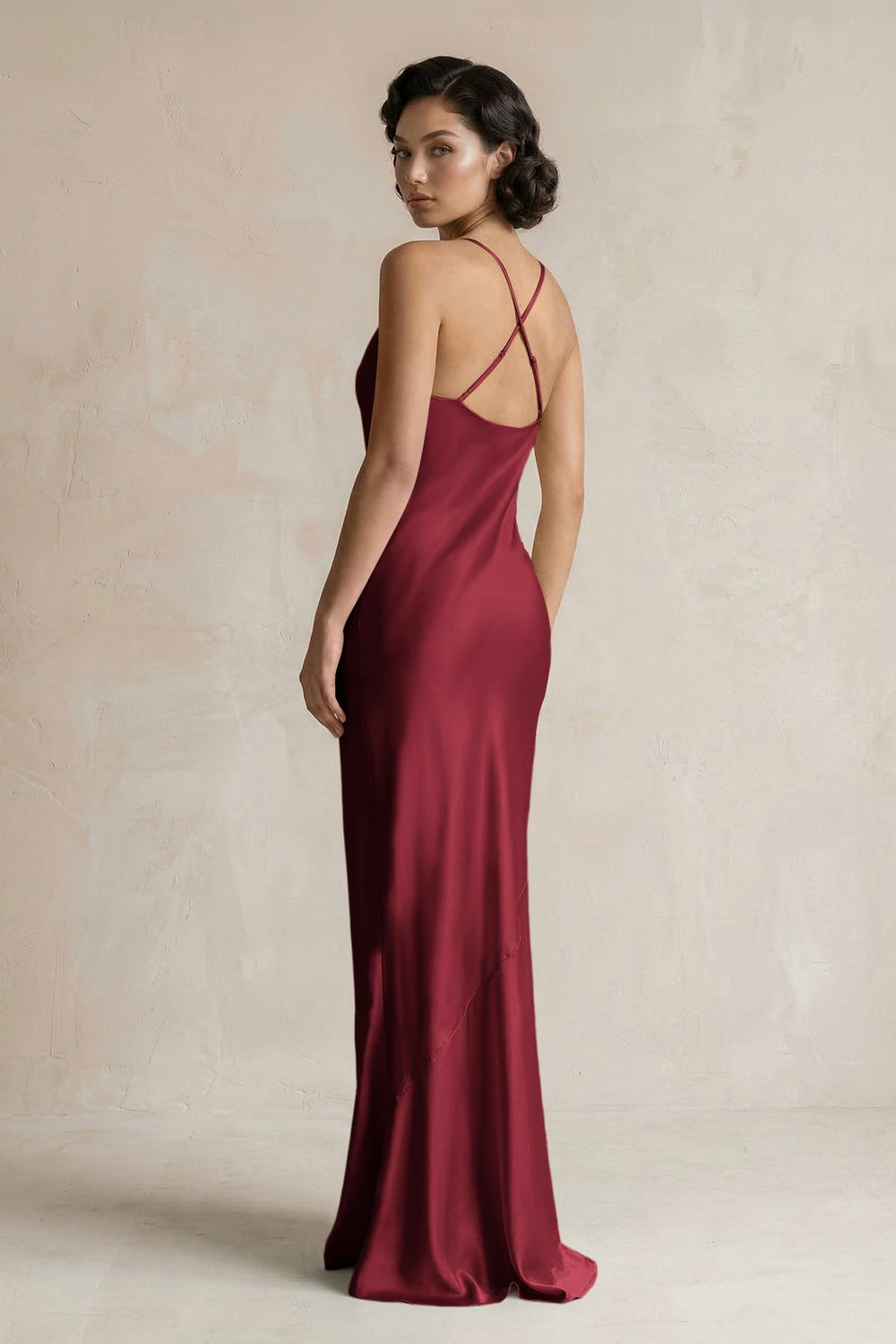 Cami Strap Sheath Satin Bridesmaid Dress in Burgundy