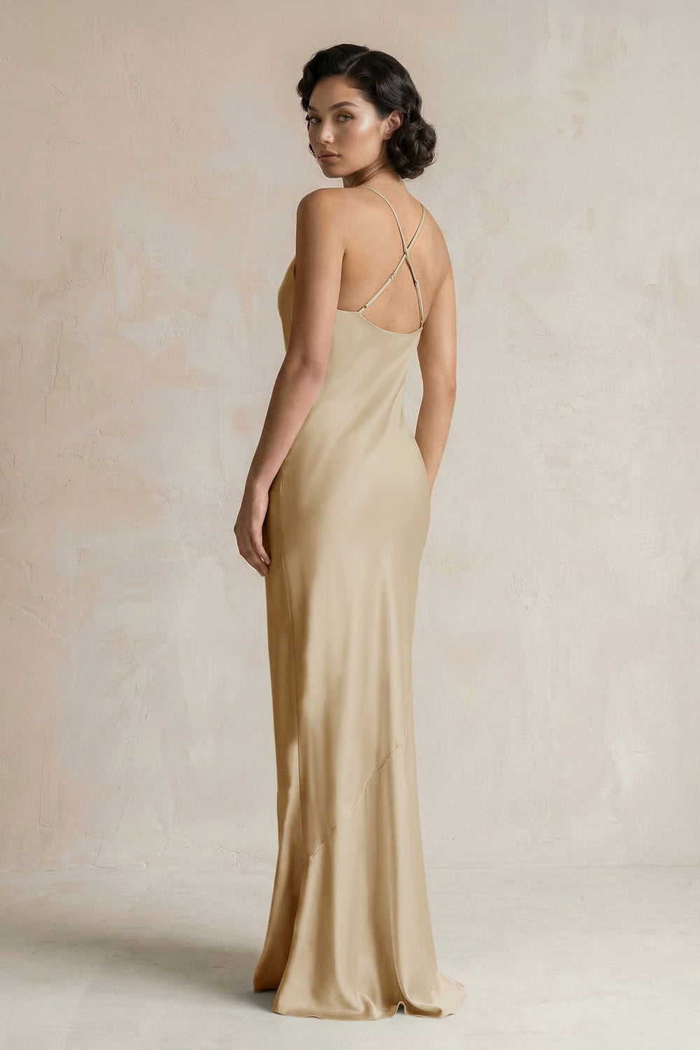 Cami Strap Sheath Satin Bridesmaid Dress in Champagne