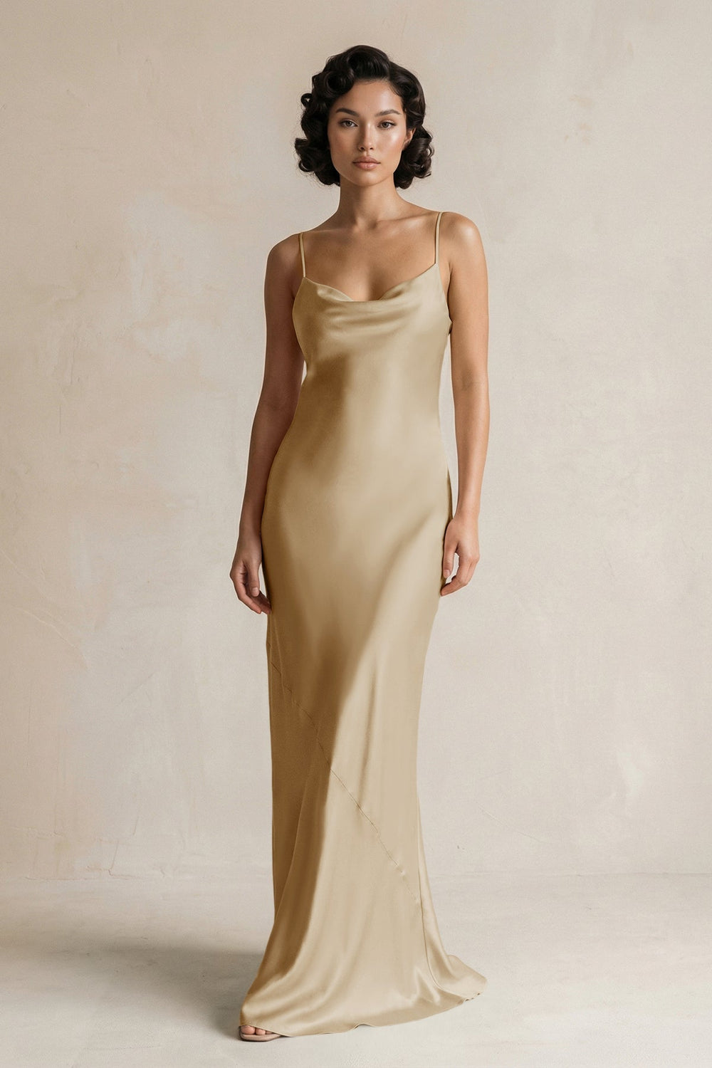 Cami Strap Sheath Satin Bridesmaid Dress in Champagne