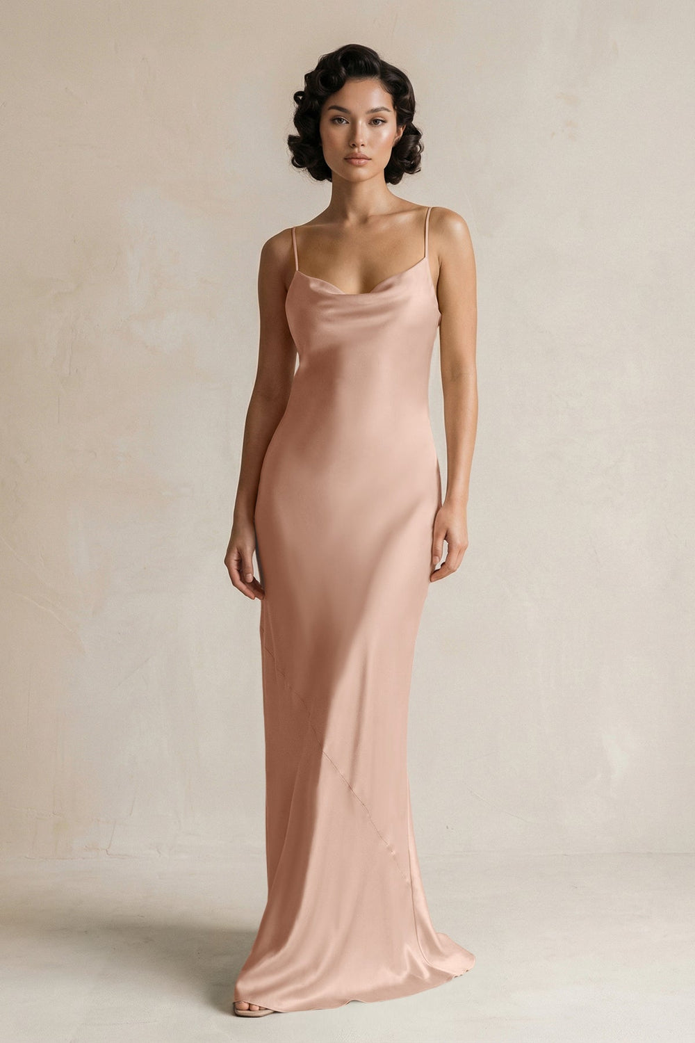 Cami Strap Sheath Satin Bridesmaid Dress in Champagne Rose
