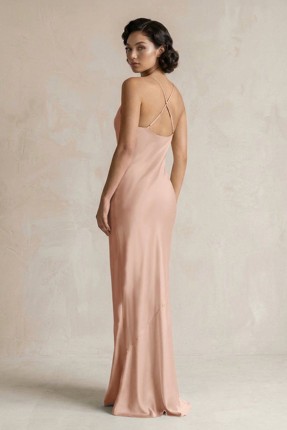 Cami Strap Sheath Satin Bridesmaid Dress in Champagne Rose